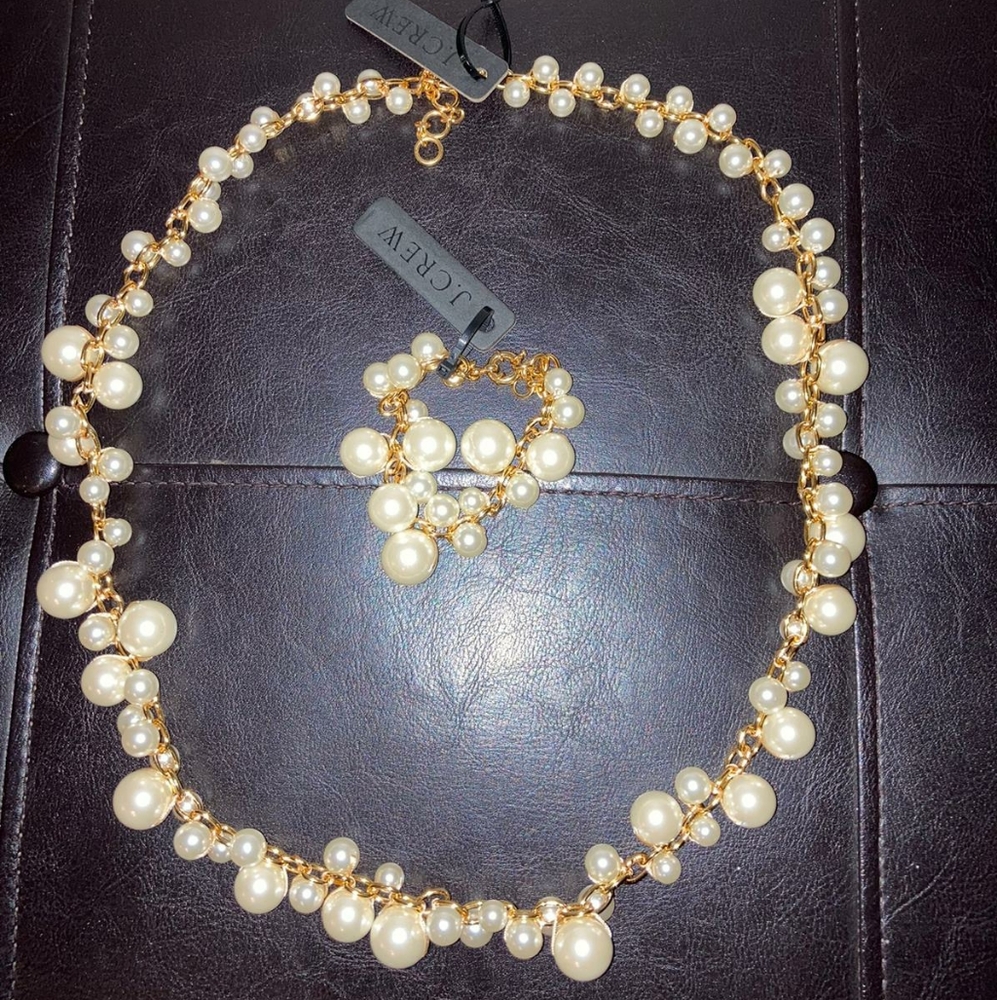 2Pc! J.Crew mixed pearl chain necklace & bracelet